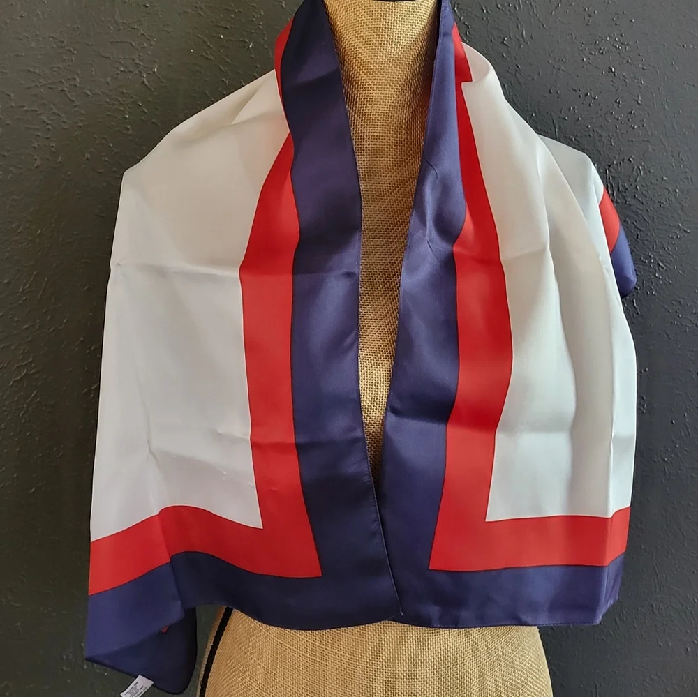 St. Michael 60s Rayon Twill Rectangular Red/white/blue Scarf Made In Italy